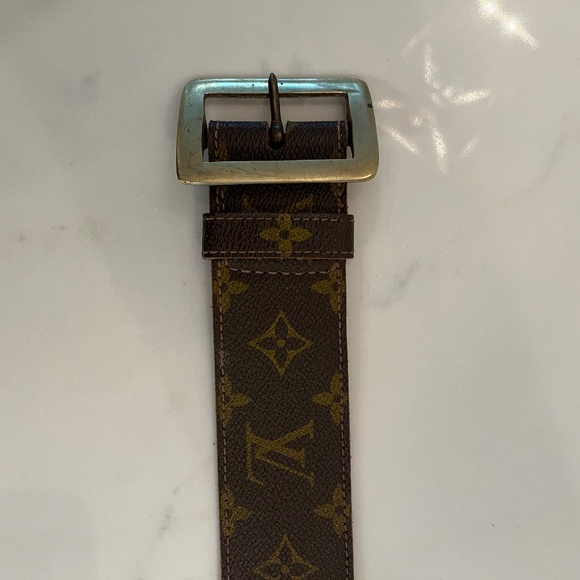 Louis Vuitton Vintage Monogram Belt w/ Brass Tone Buckle and Grommets Pre 1980s - Picture 3 of 11